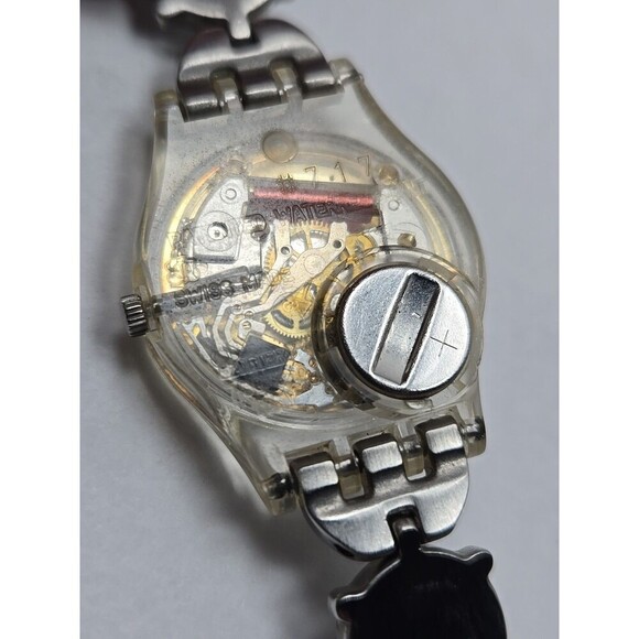Swatch Check Pea LK267G Womens 25mm Clear Case Silver Bracelet Swiss New Battery - Picture 11 of 11